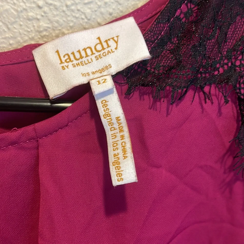 Laundry by Shelli Segal polyester long sleeve fuchsia black lace on shoulders 12 - Picture 4 of 5